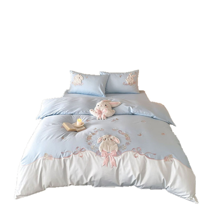 Plush Bunny Appliqué Cotton-Sateen Decorative Duvet Cover Set
