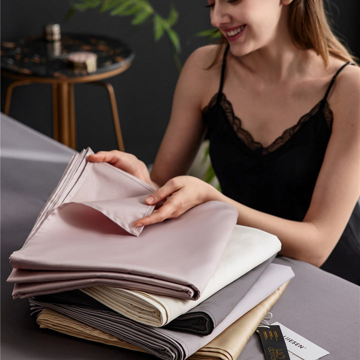 Silky Satin-Feel Long-Drop Flat Sheet and Pillowcase Set