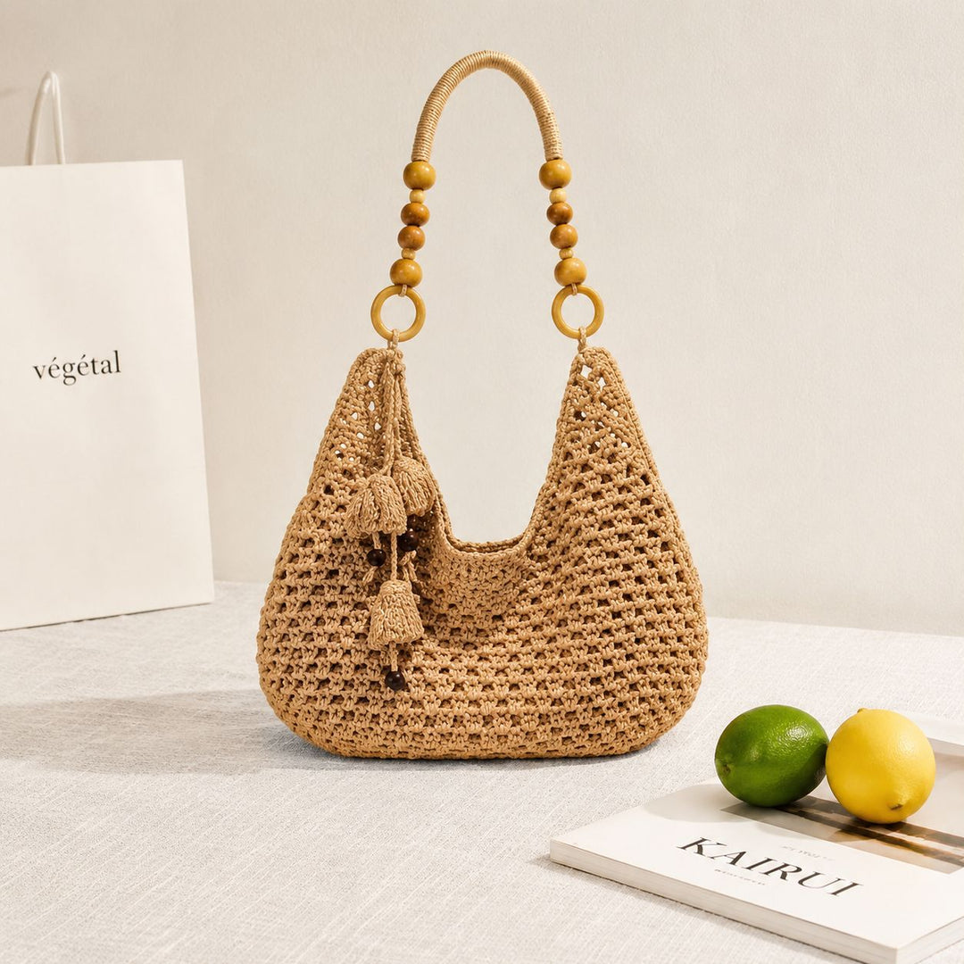 Handcrafted Macrame Shoulder Bag with Wooden Handles Stornfield