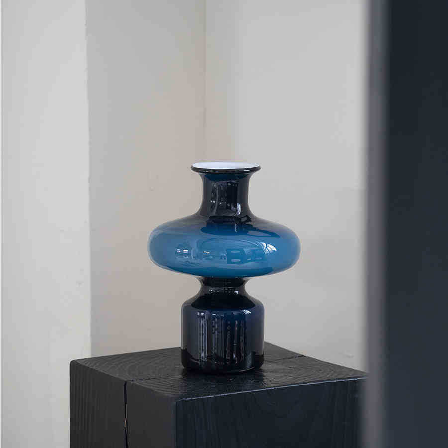 Studio-Blown Mushroom-Profile Art Glass Accent Vase with Stacked Silhouette Stornfield