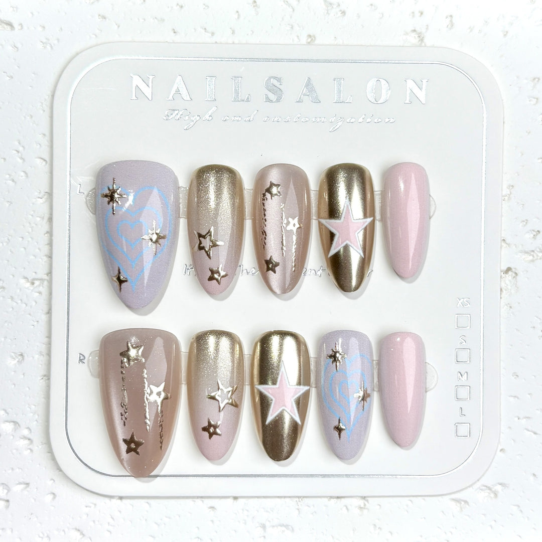 Artistic Star-Embellished Press-On Nail Set