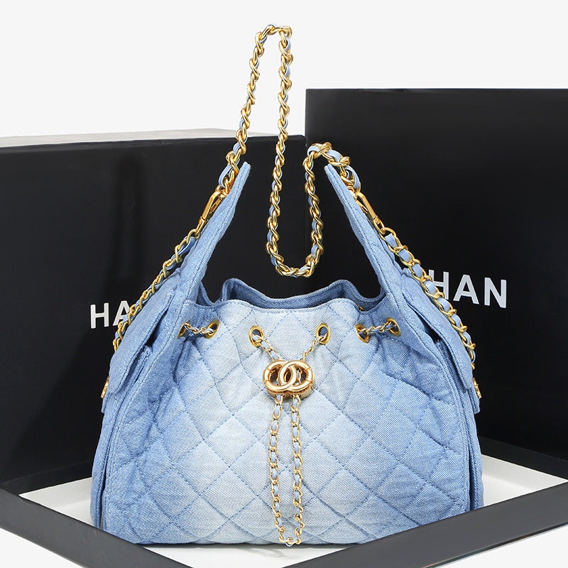 Quilted Drawstring Bucket Handbag