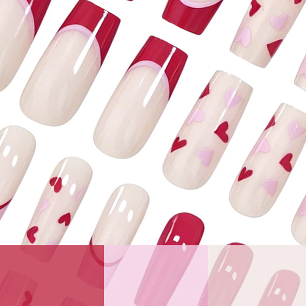 Artistic Heart-Pattern Acrylic Nail Art Extensions Stornfield