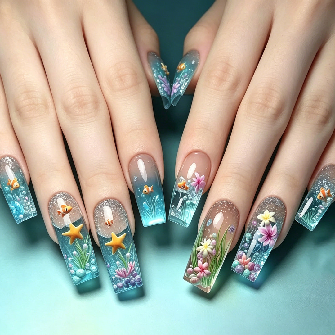 Artistic Underwater-Themed Nail Art Extensions Stornfield