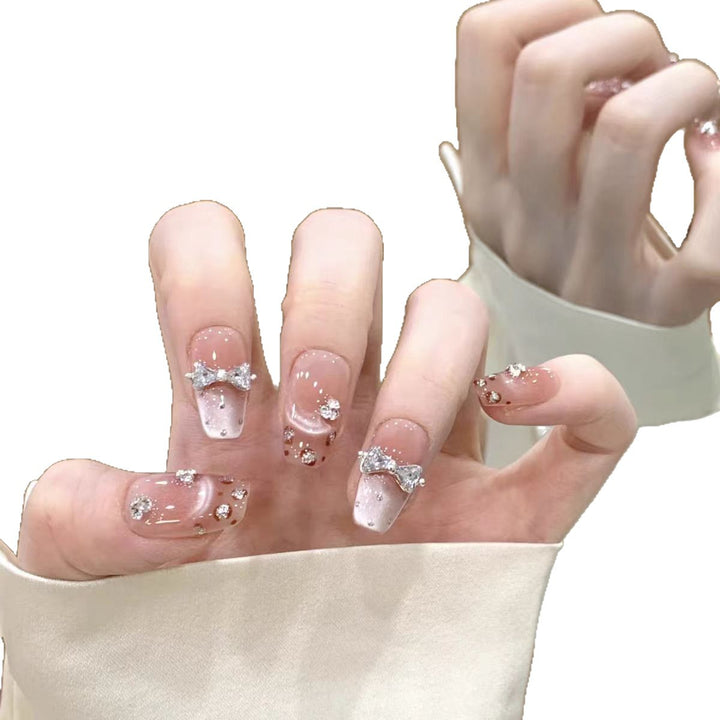 Decorative Press-On Nails with Bow and Rhinestone Accents Stornfield