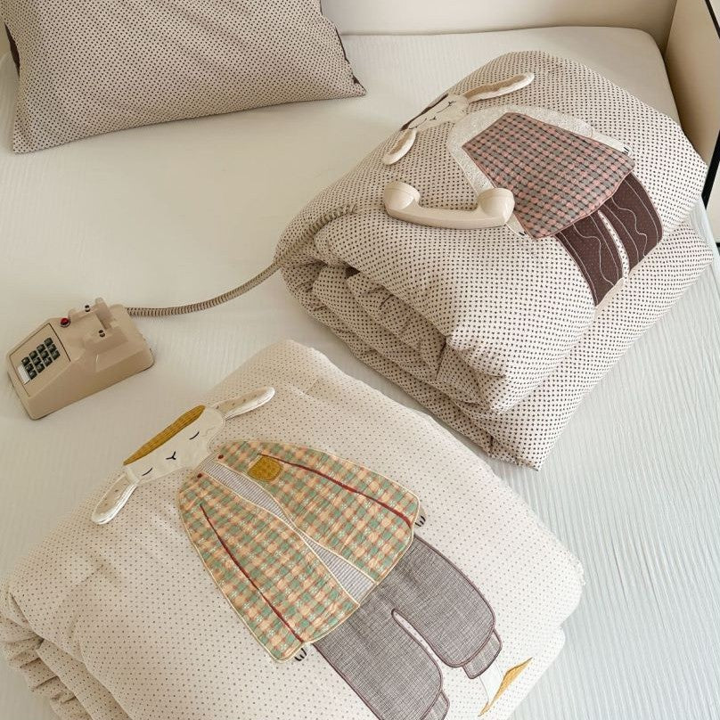 Quilted and Toddler Comforter with Embroidered Bunny Applique