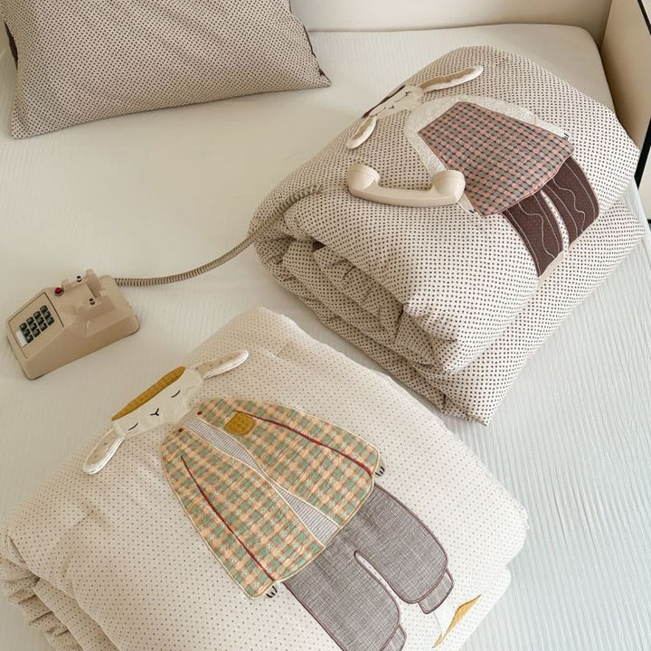 Quilted and Toddler Comforter with Embroidered Bunny Applique