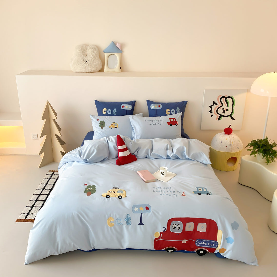 Children's Cartoon Embroidered Cotton Bedding Set