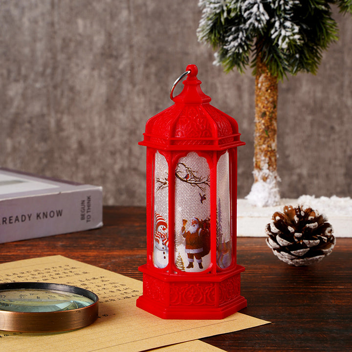 Vintage Moroccan-Style LED Snow Lantern with Rotating Christmas Scene