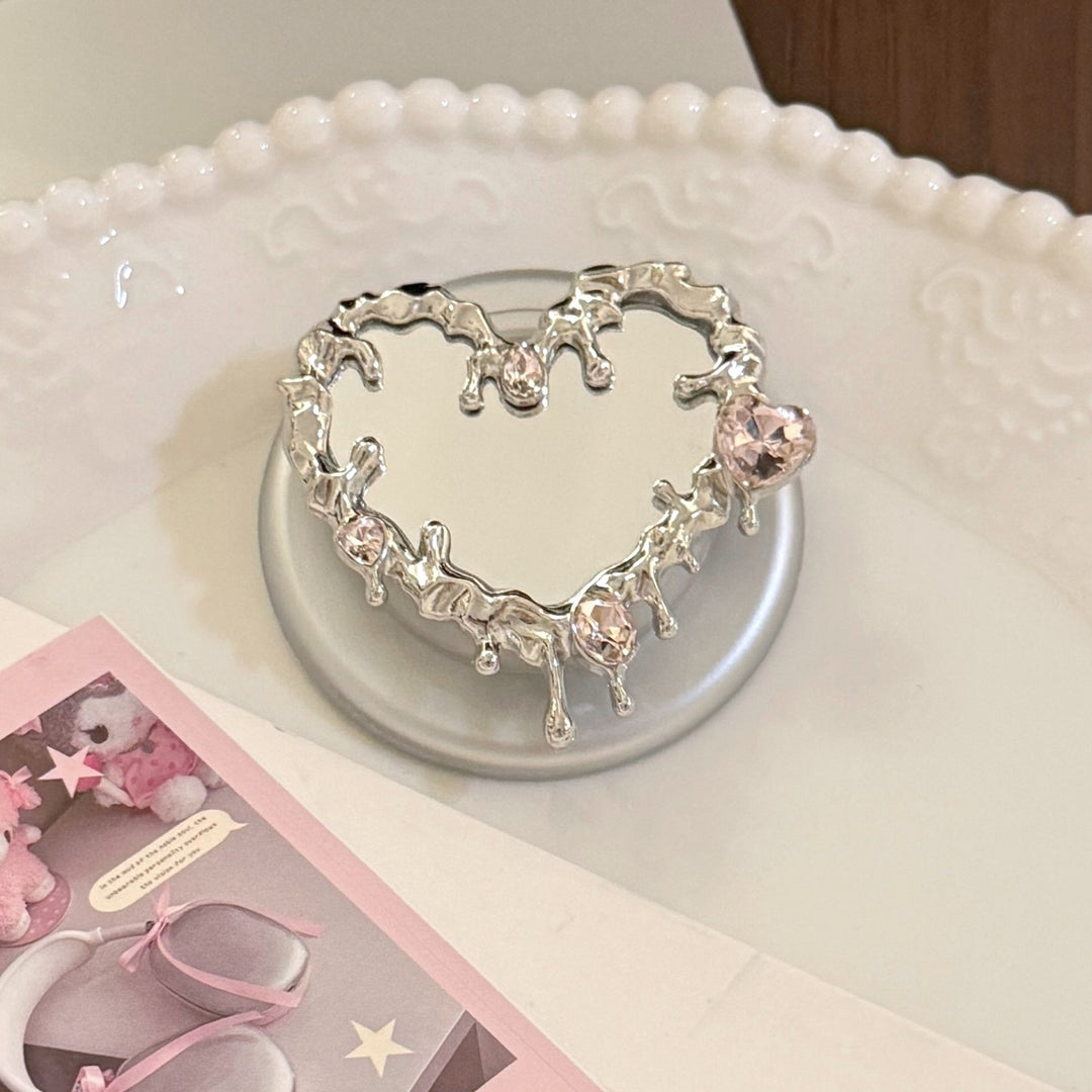 Heart-shaped hand mirror with elegant crystals Stornfield
