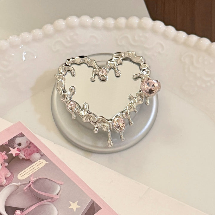 Heart-shaped hand mirror with elegant crystals Stornfield