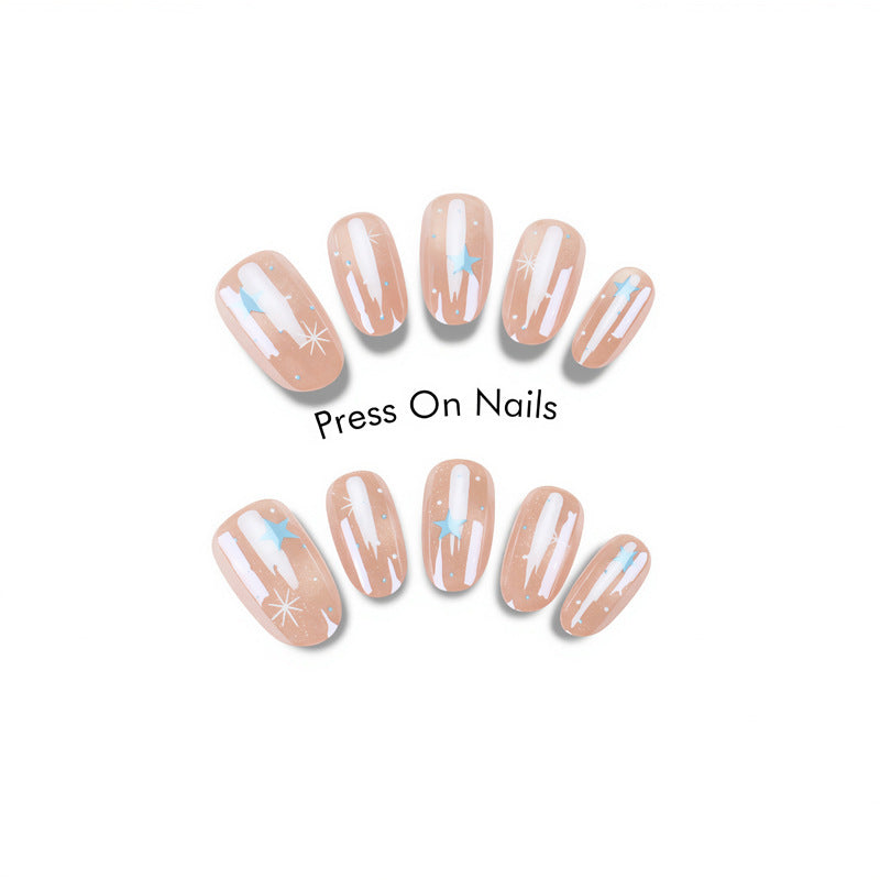 Artistic Press-On Nail Set with Celestial Design Stornfield