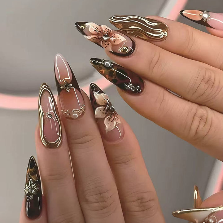 Artificial Nails Set with Elegant 3D Flowers and Glamorous Accents Stornfield