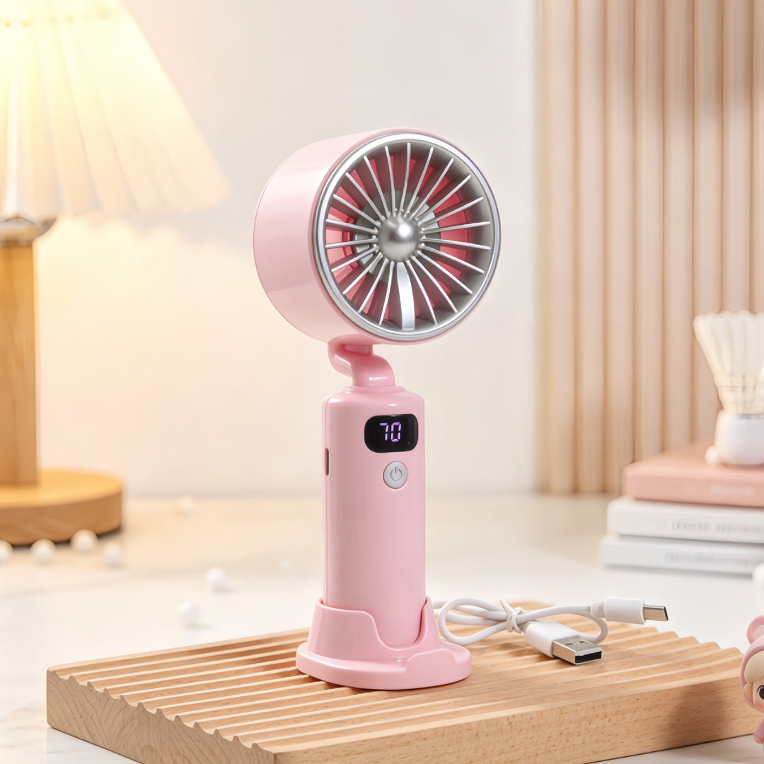 Electric Hand Fan with Digital Speed Display and Adjustable Tilt Angle Stornfield