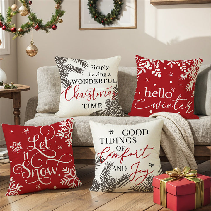 Decorative Cotton-Linen Square Throw Pillow Cover Hello Winter Script Print