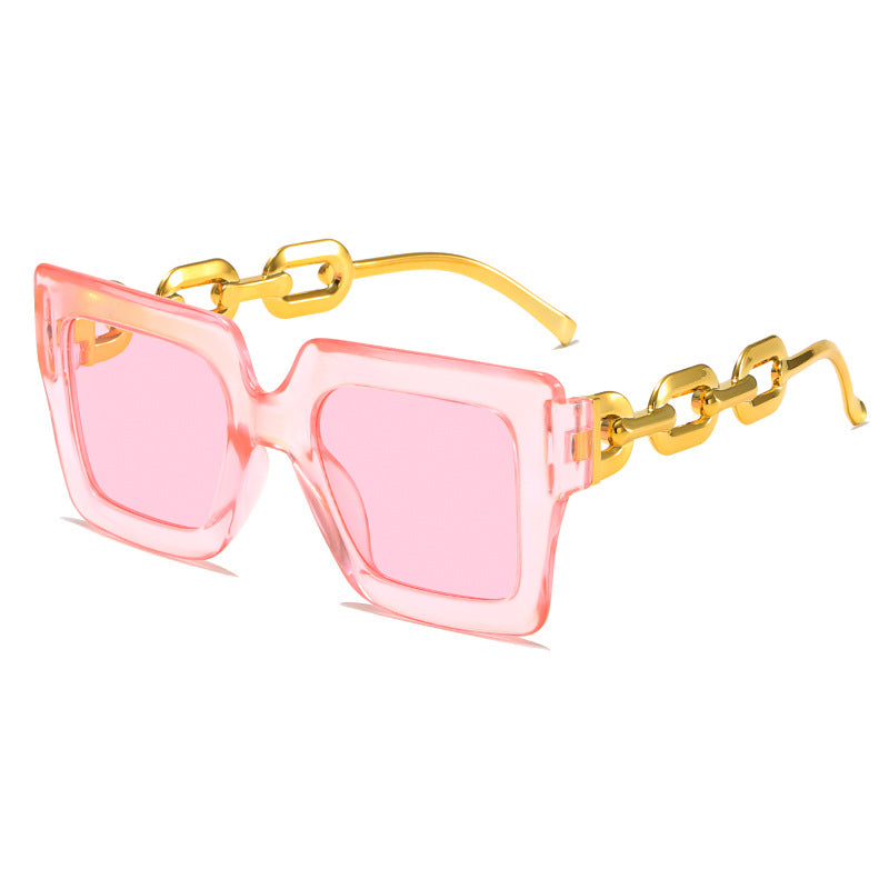 Women's fashionable sunglasses with unique rectangular frame and chain details Stornfield