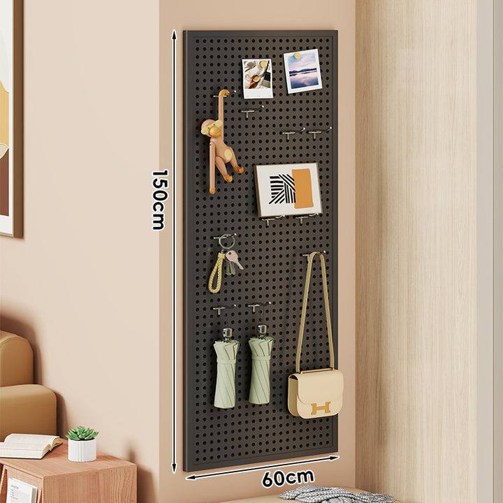 Wall-Mounted Perforated Pegboard Organizer Panel with Modular Hooks