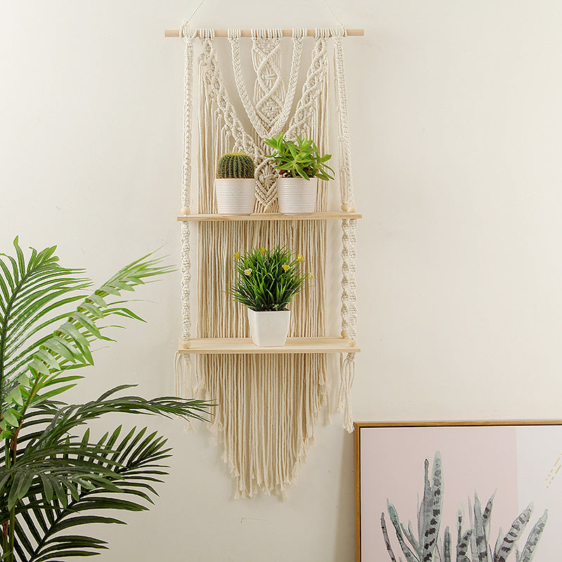 Decorative Macramé Wall Shelf with Dual Plant Holders Stornfield