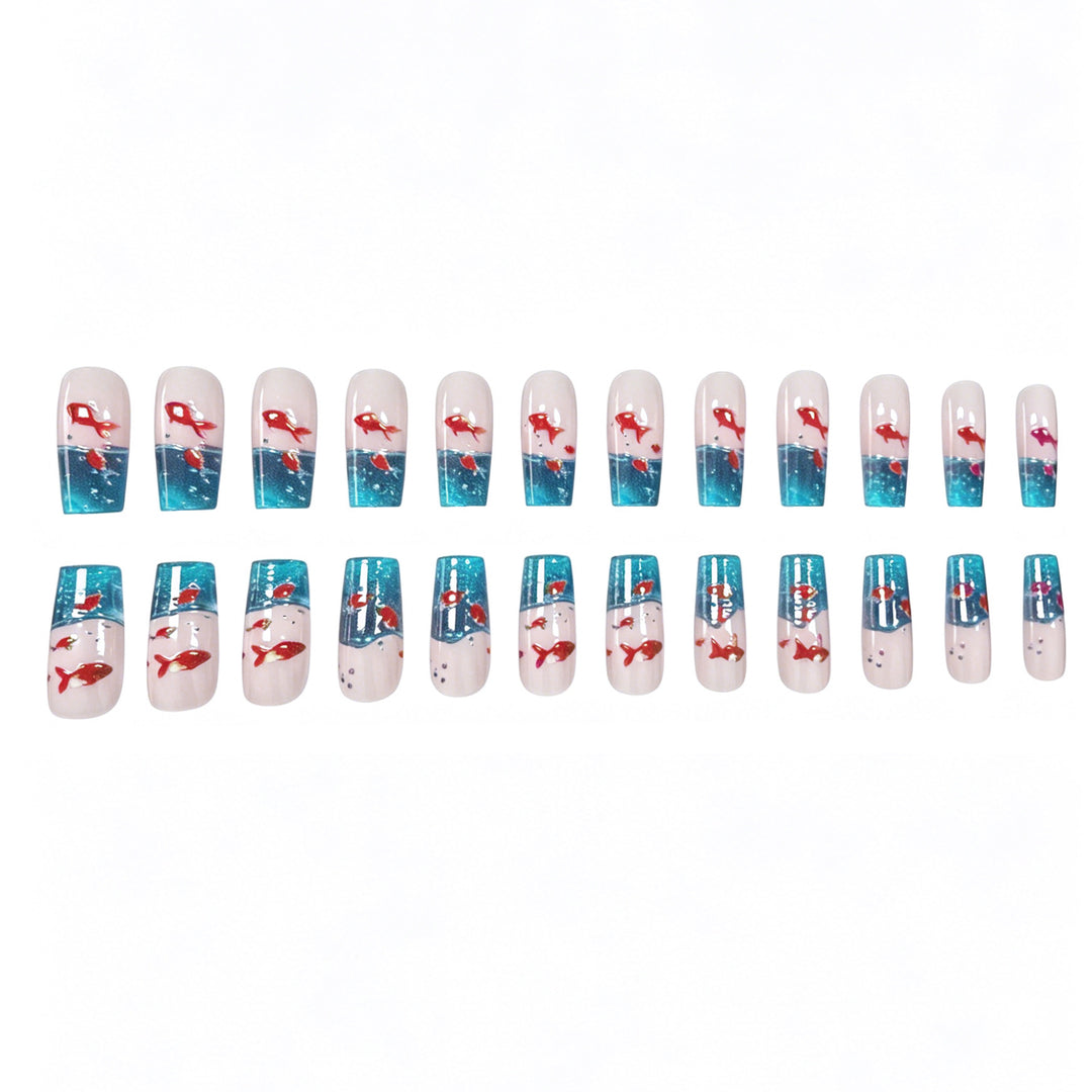 Artistic Aqua-Inspired Acrylic Nail Art Extensions Stornfield