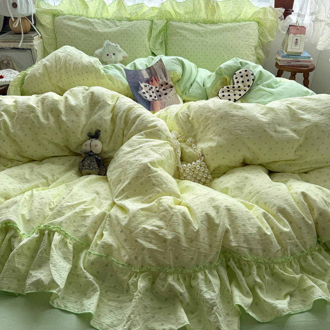 Ruffled Polka Dot Duvet Cover Set