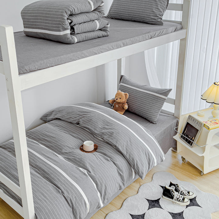 Lightweight Cotton Bunk-Bed Bedding Set with Duvet Cover Pillowcase and Fitted Sheet