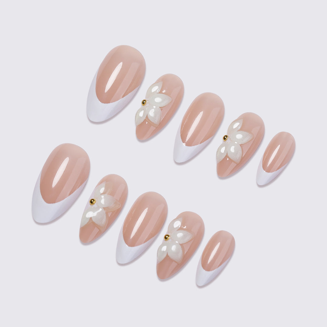 Artificial nails with elegant flower appliqués Stornfield