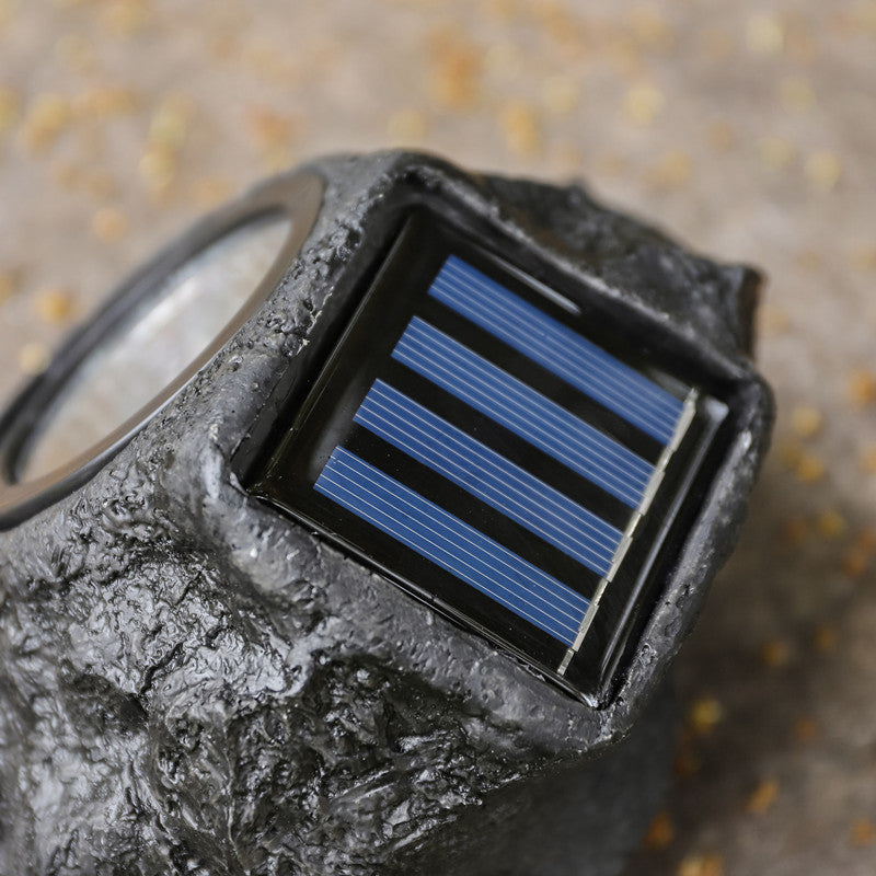 Solar-Powered LED Faux-Rock Garden Spotlight With Integrated Solar Panel And Weatherproof Textured Resin Housing Stornfield