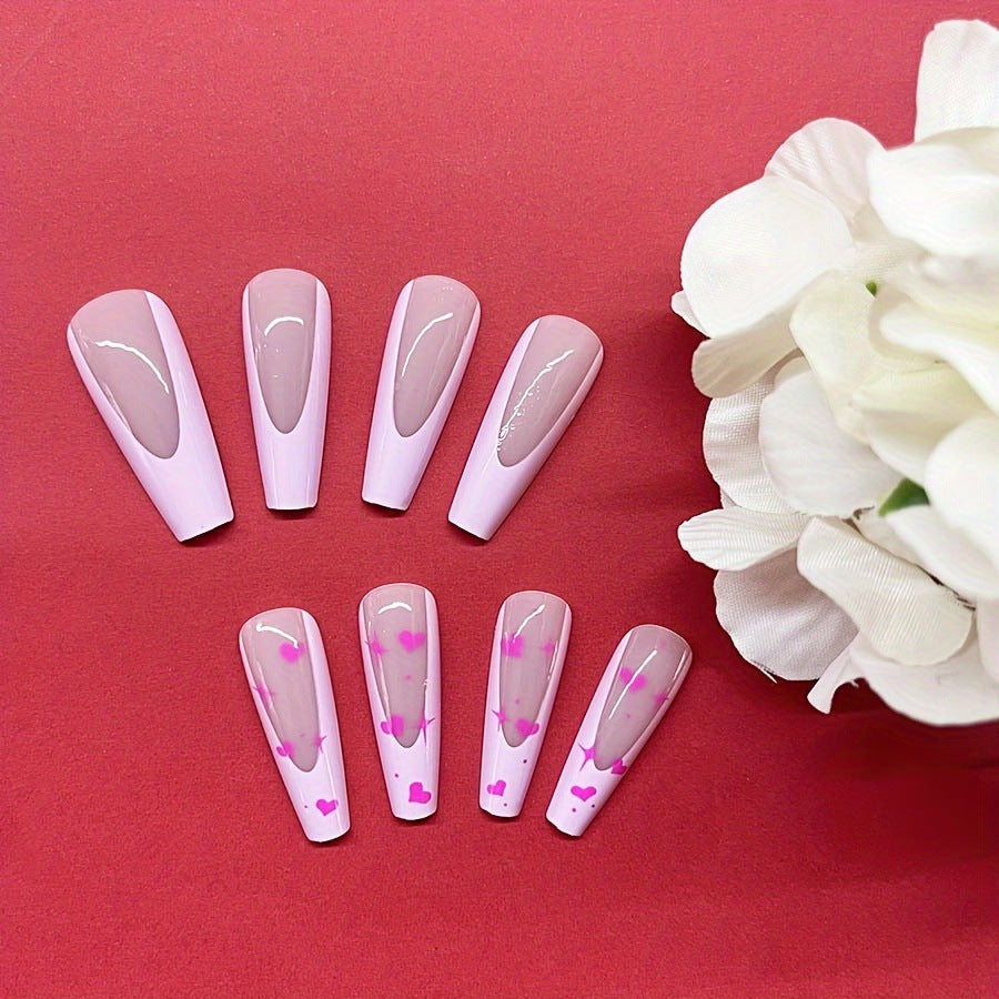 Decorative Heart-Themed Press-On Nail Art Stornfield