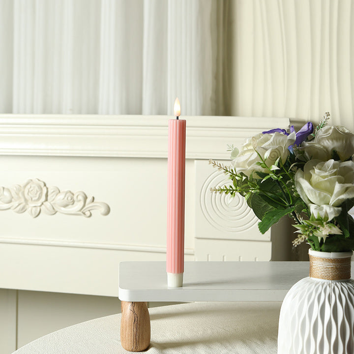 Tall Ribbed Taper Candle with Silicone Stabilizing Base