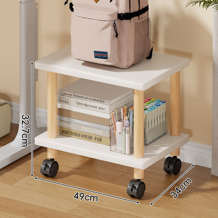 Compact Mobile Two-Tier Storage Cart with Wooden Legs and Locking Casters