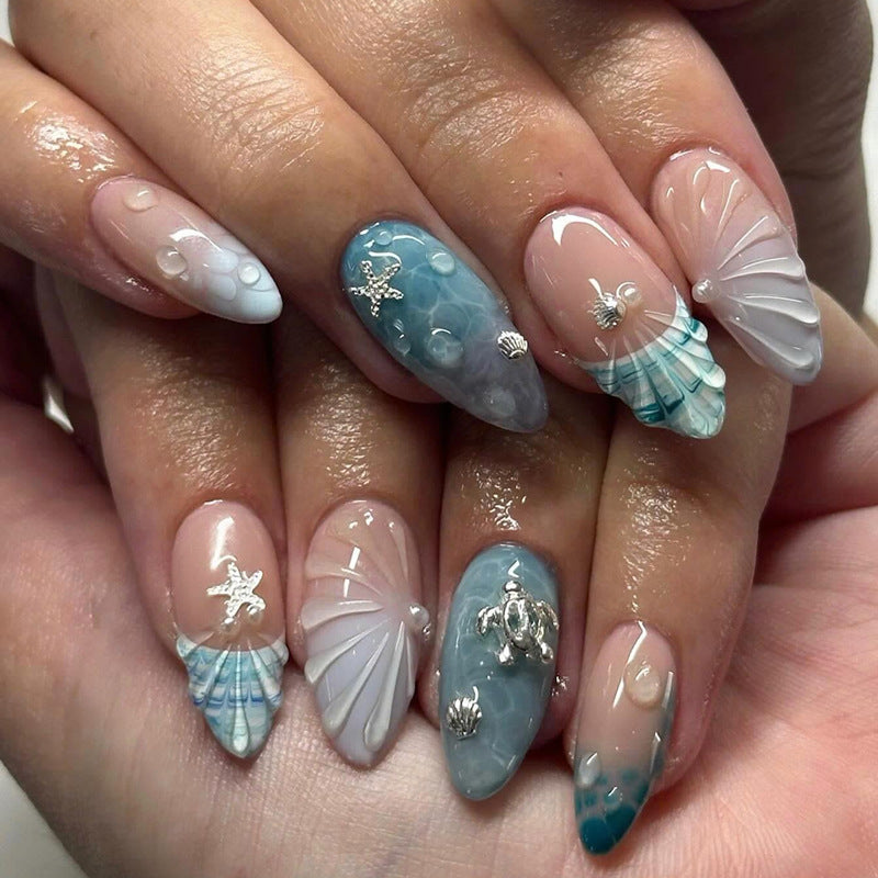Artistic Press-On Nail Set with Decorative Elements Stornfield