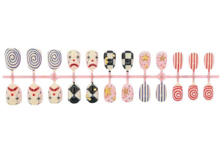 Artifical nail set with creative clown and star motifs Stornfield