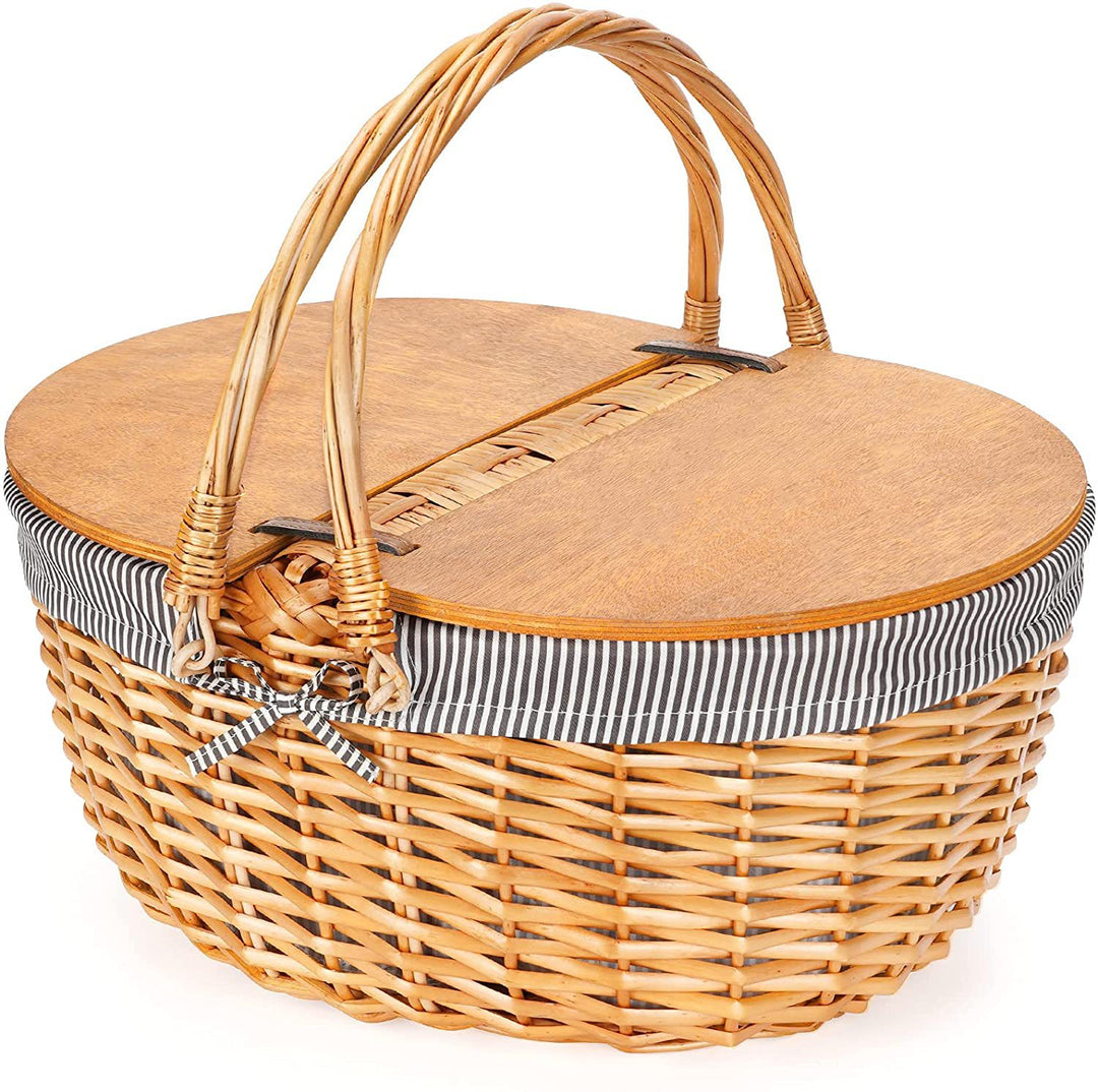 Women's picnic basket with wooden lid and striped lining Stornfield