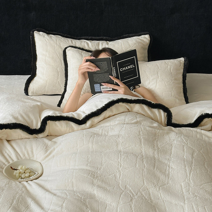 Plush Quilted Duvet Cover Set with Contrasting Piped Edge