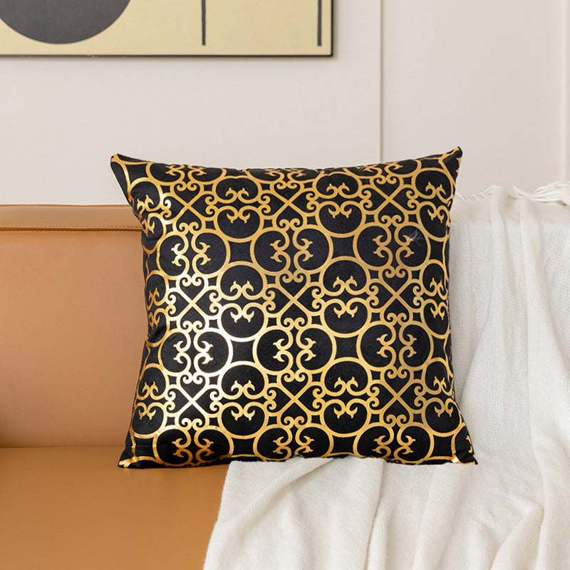 Luxe Satin-Feel Metallic Foil Geometric Square Throw Pillow Cover with Concealed Zipper