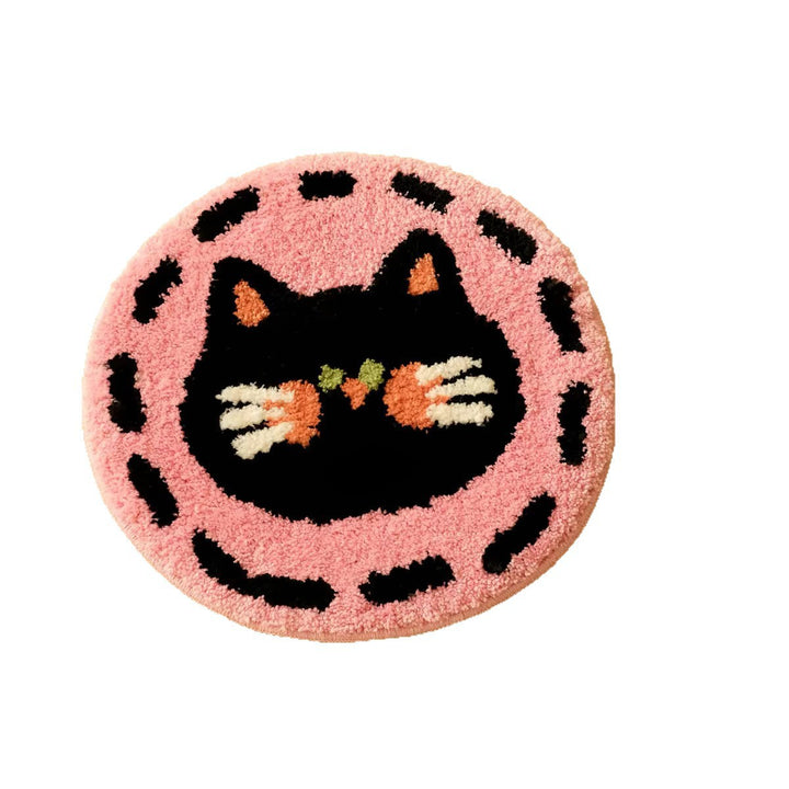 Round Plush Tufted Cat-Face Accent Rug