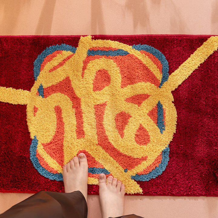 Tufted door and bath mat rug with abstract relief pattern Stornfield
