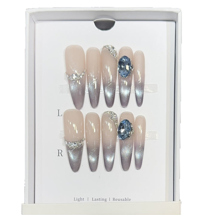 Glamorous Stiletto Press-On Nail Art Set with Rhinestone and Ombre Design Stornfield