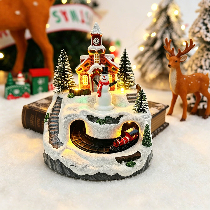 Movable Christmas village with lights and snowman Stornfield