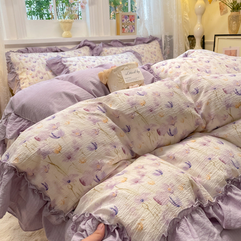 Decorative Ruffled Floral Cushion Set