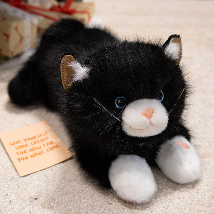 Lifelike Reclining Cat Plush Cuddle Pillow with Ultra-Soft Faux Fur and Embroidered Face Stornfield
