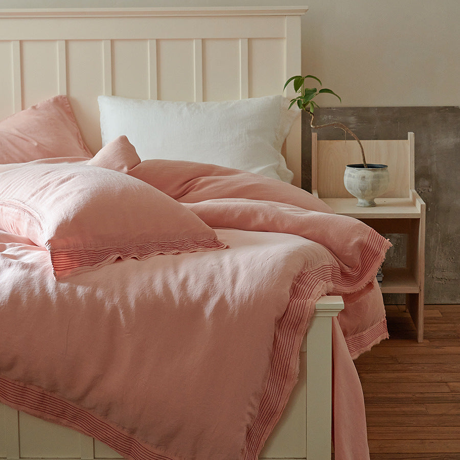 Washed Linen Duvet Cover Set with Textured Fringe Hem