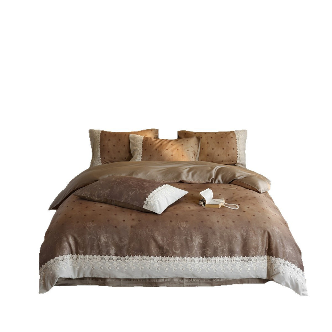 Luxury Lace-Trim Satin Duvet Cover Set