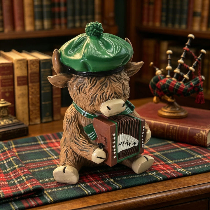 Decorative Highland Cattle Figure with Accordion Stornfield