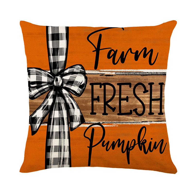 Decorative Autumn Pumpkin Print Square Throw Pillow Cover with Hidden Zipper and Linen-Texture