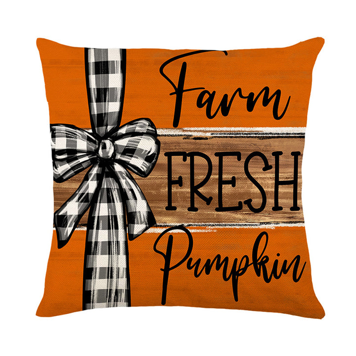 Decorative Autumn Pumpkin Print Square Throw Pillow Cover with Hidden Zipper and Linen-Texture