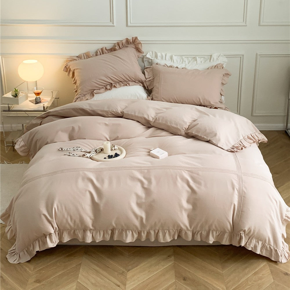 Ruffled Luxury Cotton Duvet Cover Set with Pintuck & Frilled Edges