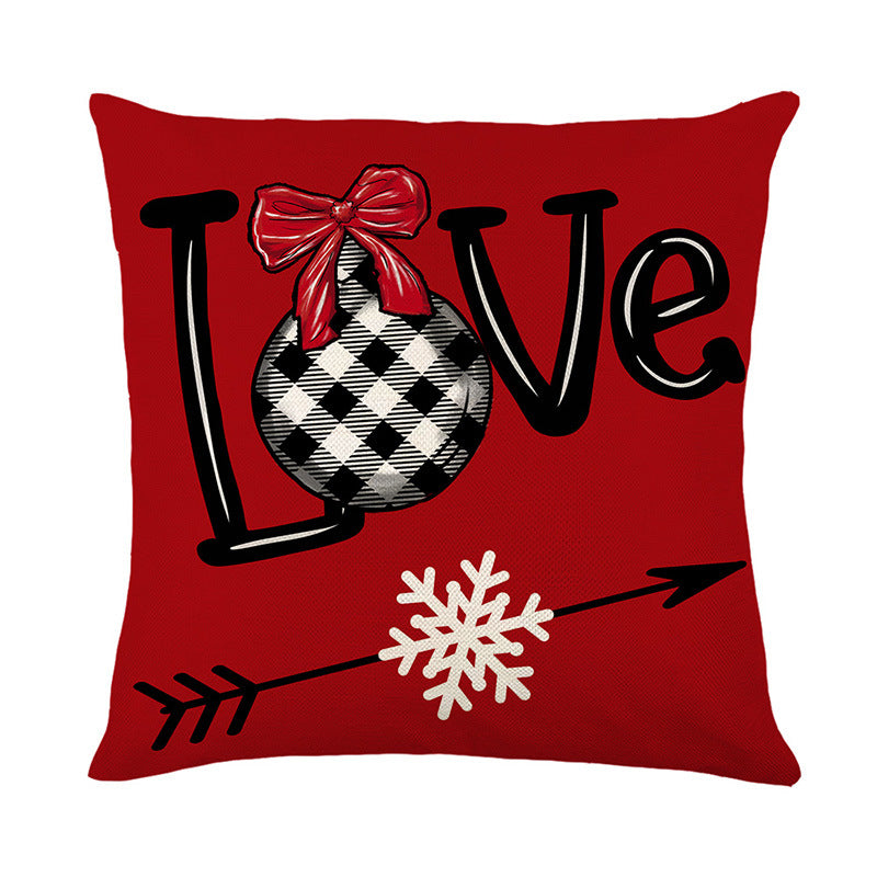Decorative Seasonal Square Pillow Cover with Hello Winter Script and Buffalo-Check Bow Print