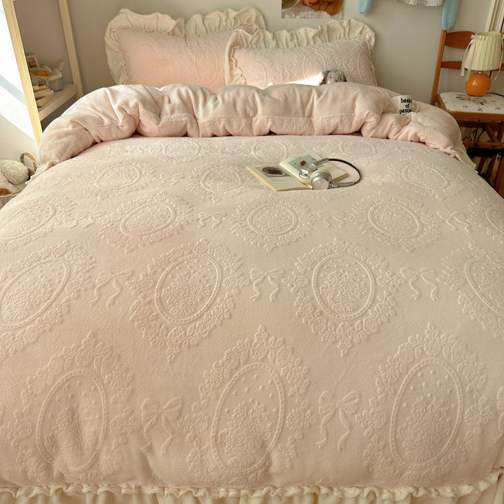 Plush Ruffled Embossed Velvet Comforter Set with Layered Frill Shams