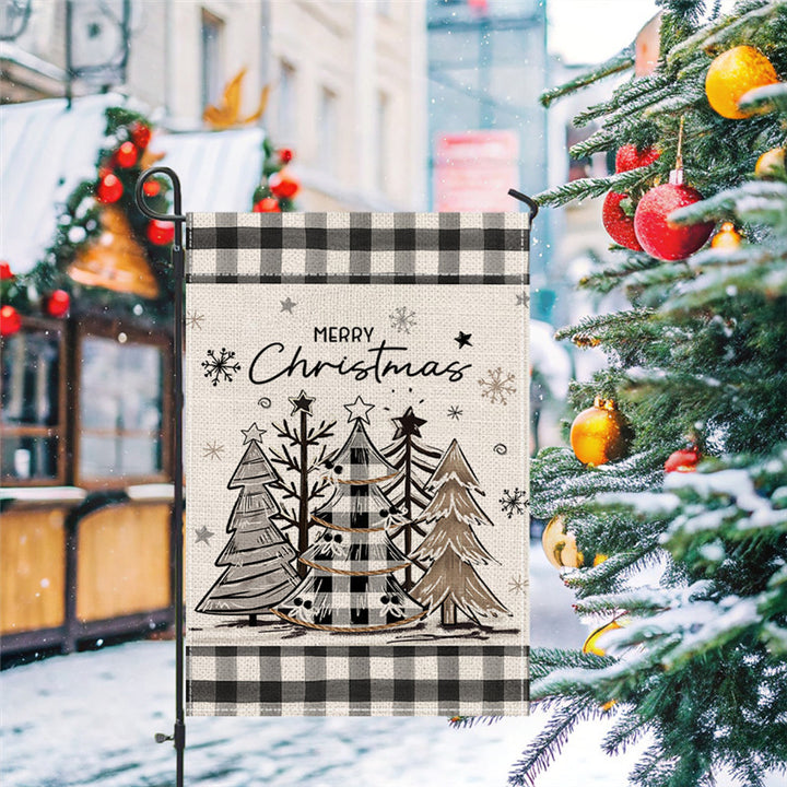 Holiday Welcome Burlap Garden Flag with Vintage Santa Illustration